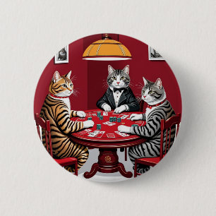 Tabby katten spelen poker ronde button 5,7 cm