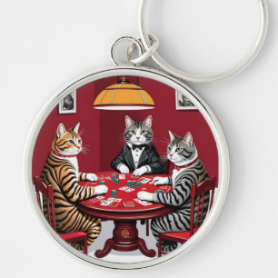 Tabby katten spelen poker sleutelhanger