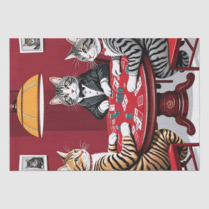 Tabby katten spelen poker tissuepapier