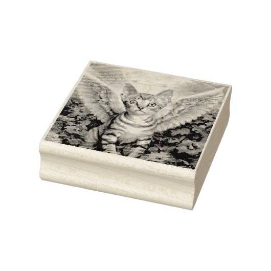 Tabby Kitten Angel Wings Halo Rubberstempel (Stempel)