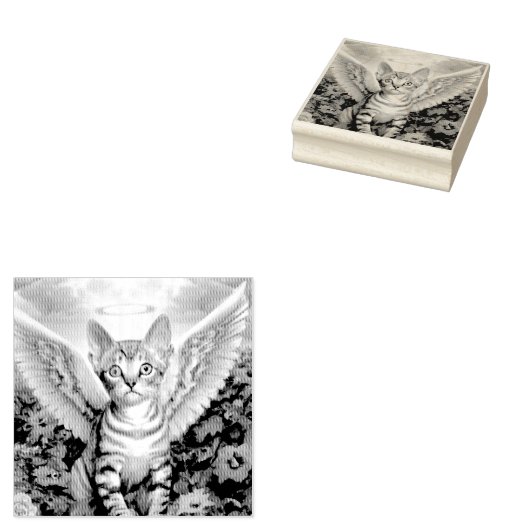 Tabby Kitten Angel Wings Halo Rubberstempel (Gestempeld)