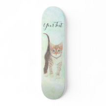 Tabby Kitten Avec Skateboard Texte