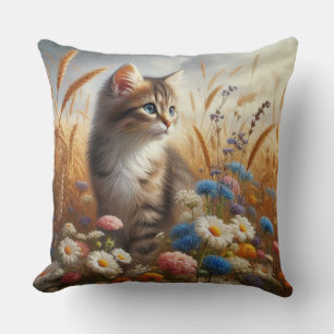 Tabby Kitten Cat Lover Floral 20x20 Katoen Kussen