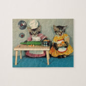 tabby kitten chef. en tabby kitten assistent legpuzzel (Horizontaal)