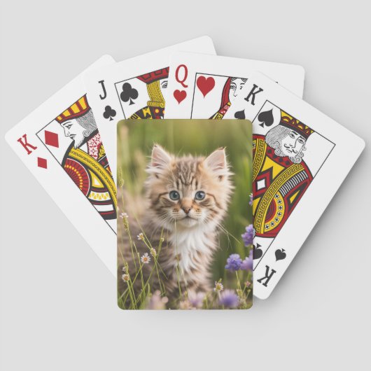 Tabby kitten in wilde bloemen pokerkaarten (Achterkant)
