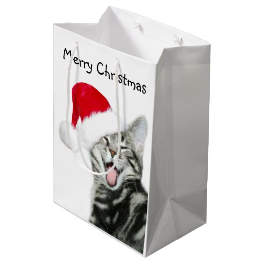 Tabby kitten Kerstmis Medium Cadeauzakje (Achterkant Gekanteld)