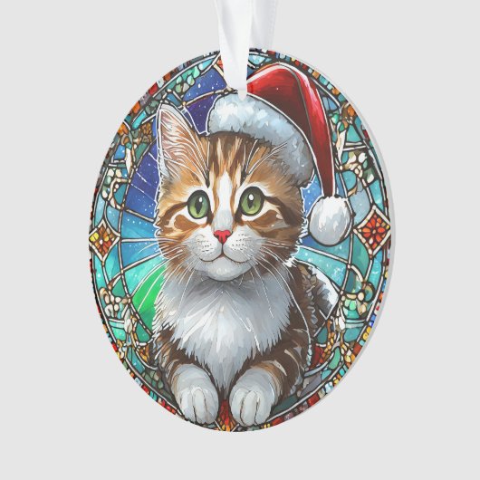 Tabby Kitten orange avec Santa Hat Vitrail (devant)