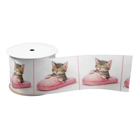 Tabby Kitten Sleeping in a Pink Slipper Lint (Spoel)