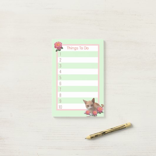 Tabby Kitty Cat en Rozen Post-it® Notes (Op bureau)