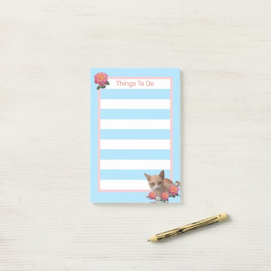 Tabby Kitty Cat en Rozen Post-it® Notes (Op bureau)