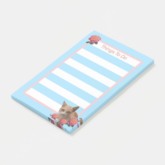 Tabby Kitty Cat en Rozen Post-it® Notes (Schuin)