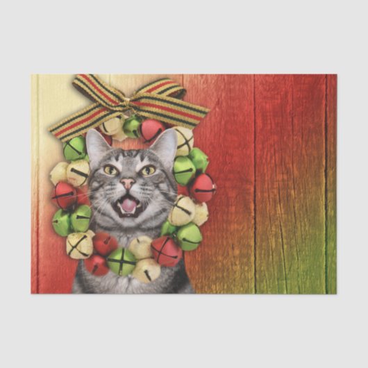 Tabby kitty met kerstmis tissuepapier (Voorkant)