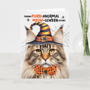 Tabby Maine Coon Cat PURRanormaal MEOWolween Feestdagen Kaart