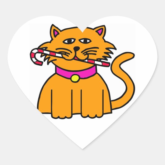 Tabby met Candy Cane Hart Sticker (Voorkant)