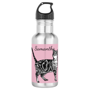 Tabby Noir Chat Chats Bouteille d'eau rose