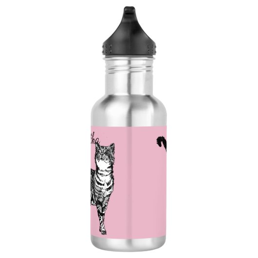 Tabby Noir Chat Chats Bouteille d'eau rose (Droite)