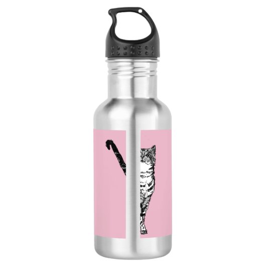 Tabby Noir Chat Chats Bouteille d'eau rose (Dos)