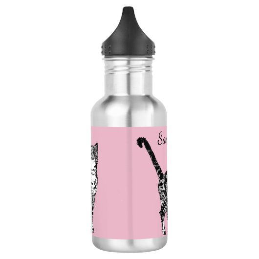 Tabby Noir Chat Chats Bouteille d'eau rose (Gauche)
