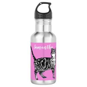 Tabby noir et blanc Chats Chats Bouteille d'eau ro