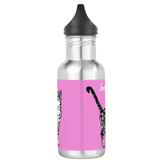 Tabby noir et blanc Chats Chats Bouteille d'eau ro (Gauche)