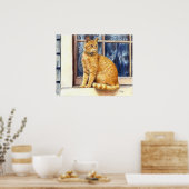 Tabby Rouge Chat Dans Fenêtre Poster Imprimer (Cuisine)