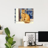 Tabby Rouge Chat Dans Fenêtre Poster Imprimer (Bureau à domicile)