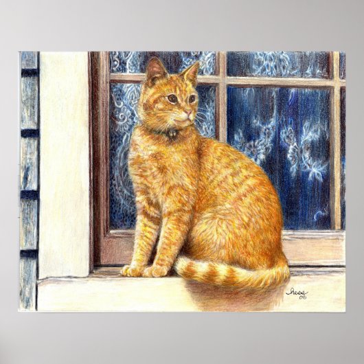 Tabby Rouge Chat Dans Fenêtre Poster Imprimer (Devant)