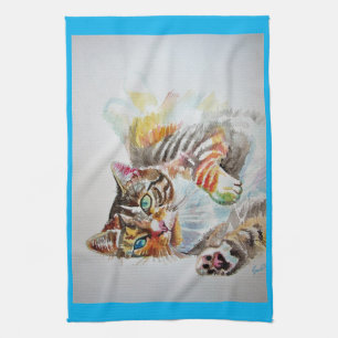 Tabby tabbies Cute Cat cats waterverf Tea Towel Theedoek