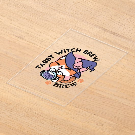 Tabby Witch Brew - Schattige Halloween Cat Design Acryl Uitnodigingen (Laagn)