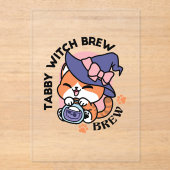 Tabby Witch Brew - Schattige Halloween Cat Design Acryl Uitnodigingen (Voorkant)