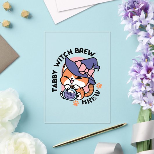 Tabby Witch Brew - Schattige Halloween Cat Design Acryl Uitnodigingen (Insitu (Huwelijk))