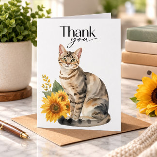 Tabbykat en zonnebloemen bedankkaart kaart