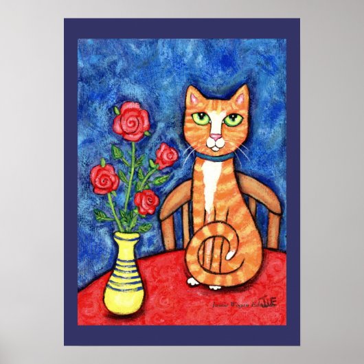 Tabbykat met Roos Art Print (Voorkant)