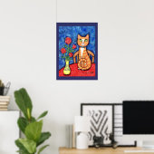 Tabbykat met Roos Art Print (Thuiskantoor)