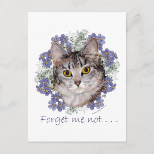 Tabbykat vergeet-mij-nietje briefkaart