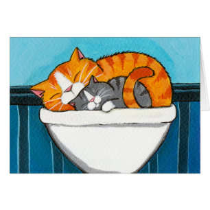 Tabbykatten in de gootsteen - Kat-kunstledige kaar