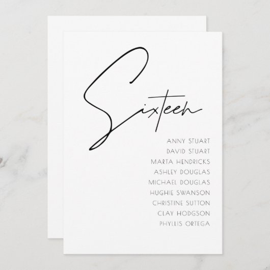 Tabel 16 sjabloon voor moderne weduwentafel kaart (Voorkant / Achterkant)