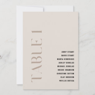 Tabel 1 Modern Bold Beige Trouwtafel Nummer Kaart