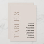Tabel 3 Modern Bold Beige Trouwtafel Nummer Kaart (Voorkant / Achterkant)