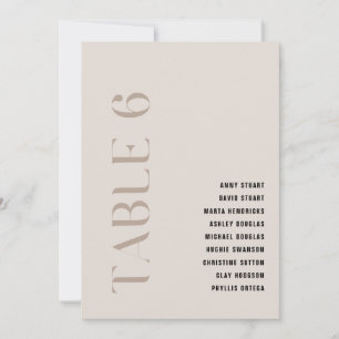 Tabel 6 Modern Bold Beige Trouwtafel Nummer Kaart