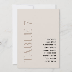 Tabel 7 Modern Bold Beige Trouwtafel Nummer Kaart