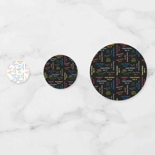 Tabel Confetti juli,15 geboortedag (Voorkanten)