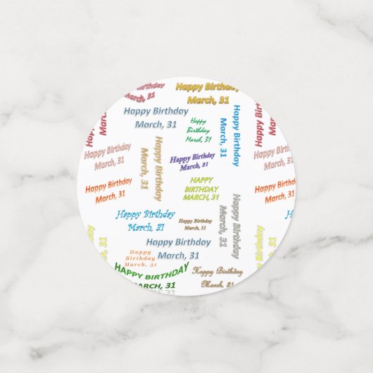 Tabel Confetti maart, 31 verjaardag