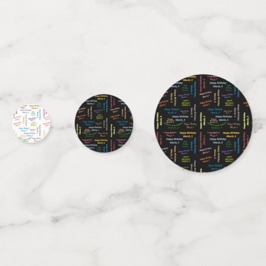 Tabel Confetti Maart, 5 Geboortedag (Voorkanten)