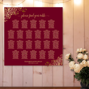 Tabel Elegant Bourgogne en Gold Seating Chart Poster