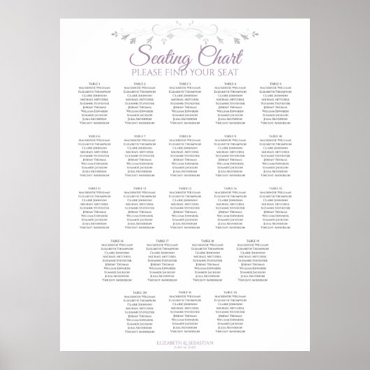 Tabel Elegant Lavender Wedding Seating Chart Poster (Voorkant)