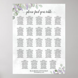 Tabel Eucalyptus Lavender Wedding Seating Chart Poster