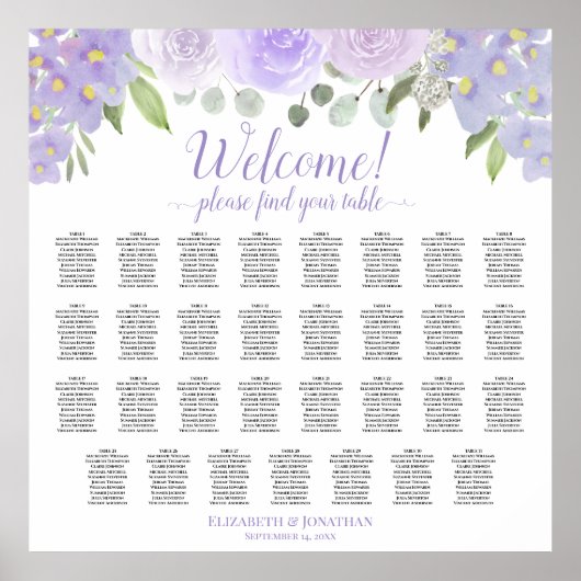 Tabel Lavender Boho Rozen Wedding Seating Chart Poster (Voorkant)