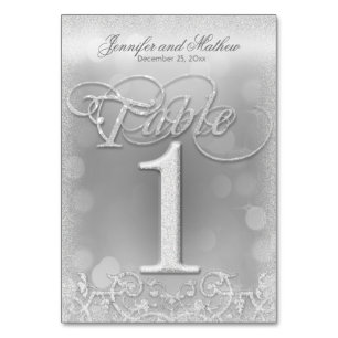 Tabel nummer 1 Elegante zilveren faux glitter Kaart