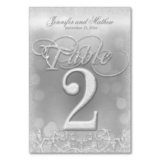 Tabel nummer 2 Elegante zilveren faux glitter Kaart (Voorkant)